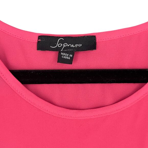 Soprano Pink Sleeveless Lightweight Round Neck Chest Pocket Blouse Top Medium - Picture 3 of 6
